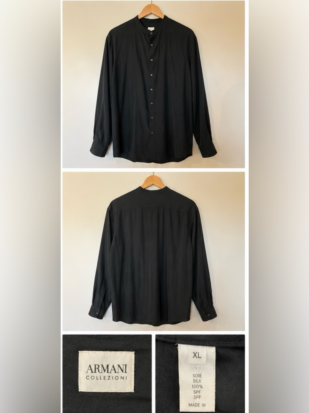 Armani Collezioni Black Silk Blend Button Up Shirt Men’s XL Luxury Designer - Picture 2 of 8